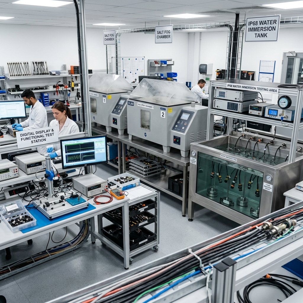 YXY Electronics quality testing laboratory for IP68 rated connectors