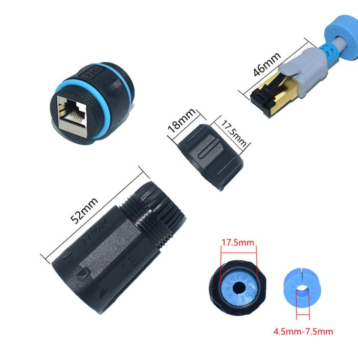 YXY YPM23-CAT6-A Waterproof RJ45 CAT6 90-Degree Right-Angle Coupler