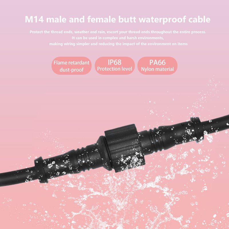 YXY M14 2-Pin IP68 Waterproof Male-to-Female Connection Cable