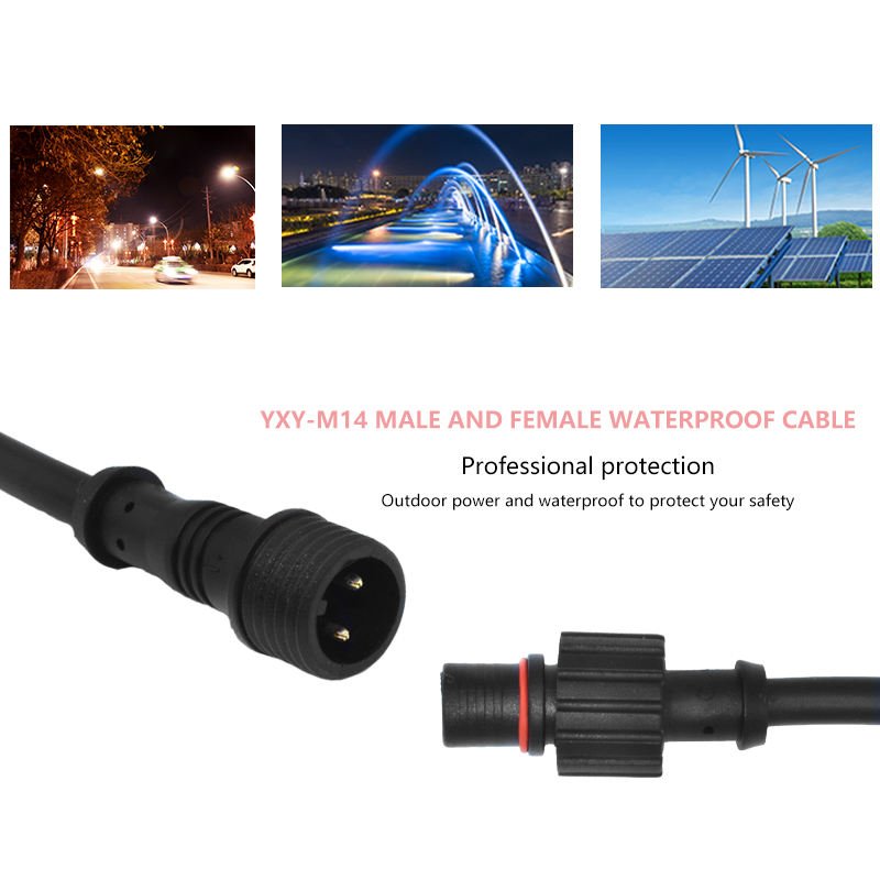 YXY M14 2-Pin IP68 Waterproof Male-to-Female Connection Cable