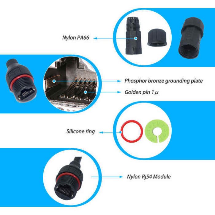 YXY YPM16-CAT6-C01 Waterproof RJ45 CAT6A Connector IP68 Male-to-Female
