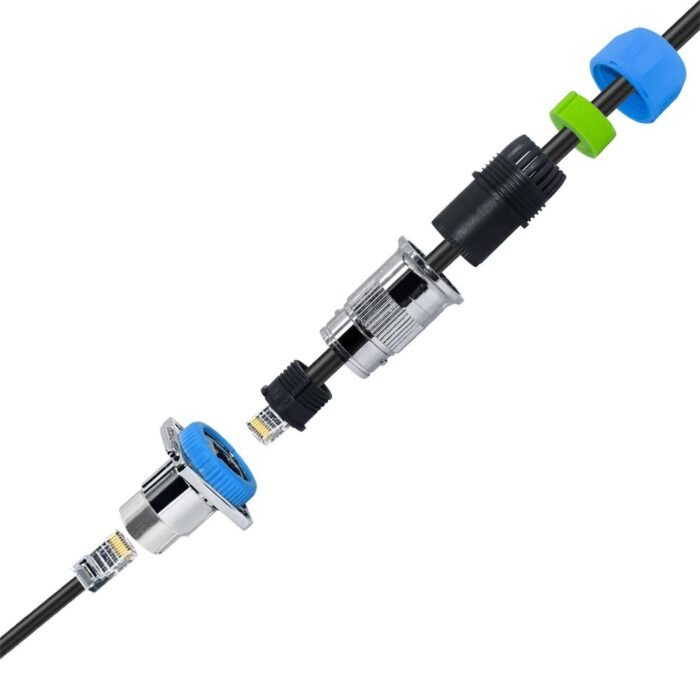 YXY YPM20D-CAT6-A Waterproof RJ45 CAT6 D-Type Flange Bulkhead Connector