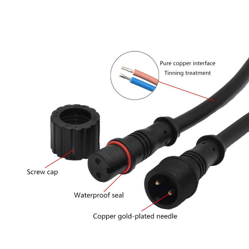 YXY M14 2-Pin IP68 Waterproof Male-to-Female Connection Cable