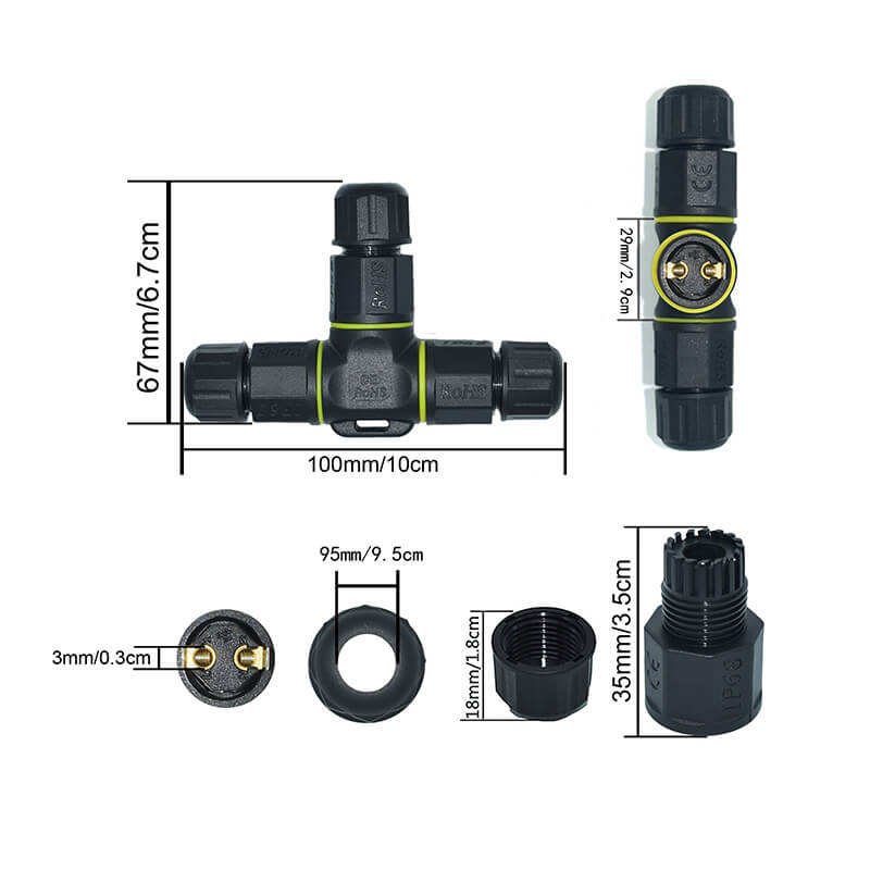 YXY M25 T-Type IP68 Waterproof Cable Joiner Connector (2-6 Pin)