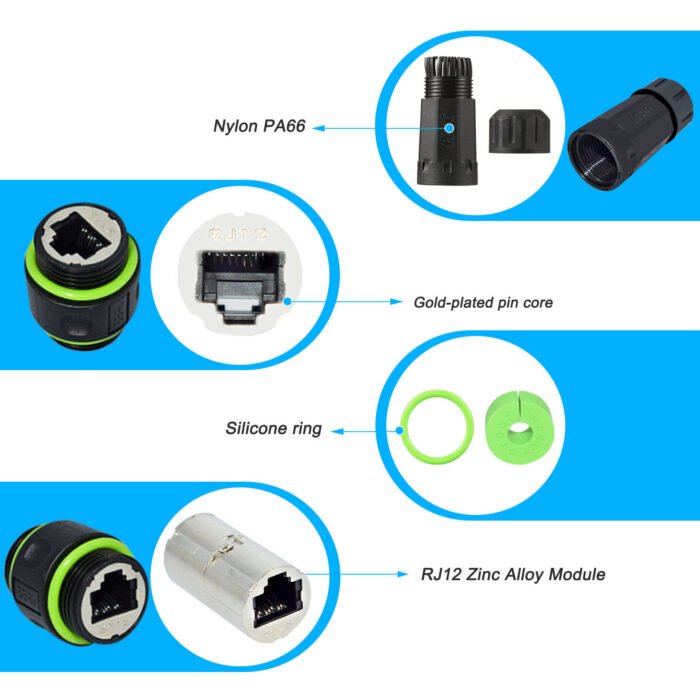 YXY YPM20-RJ12-A Waterproof RJ12 Inline Coupler IP68 (Female to Female)