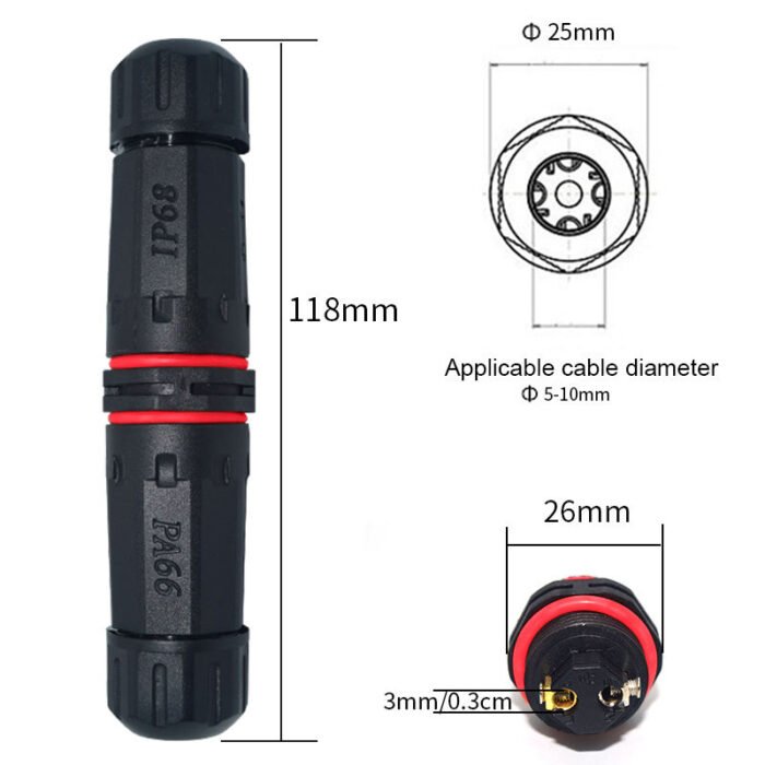 YXY YPM20-2T2C-B Waterproof Cable Connector IP68 (2-Pin)