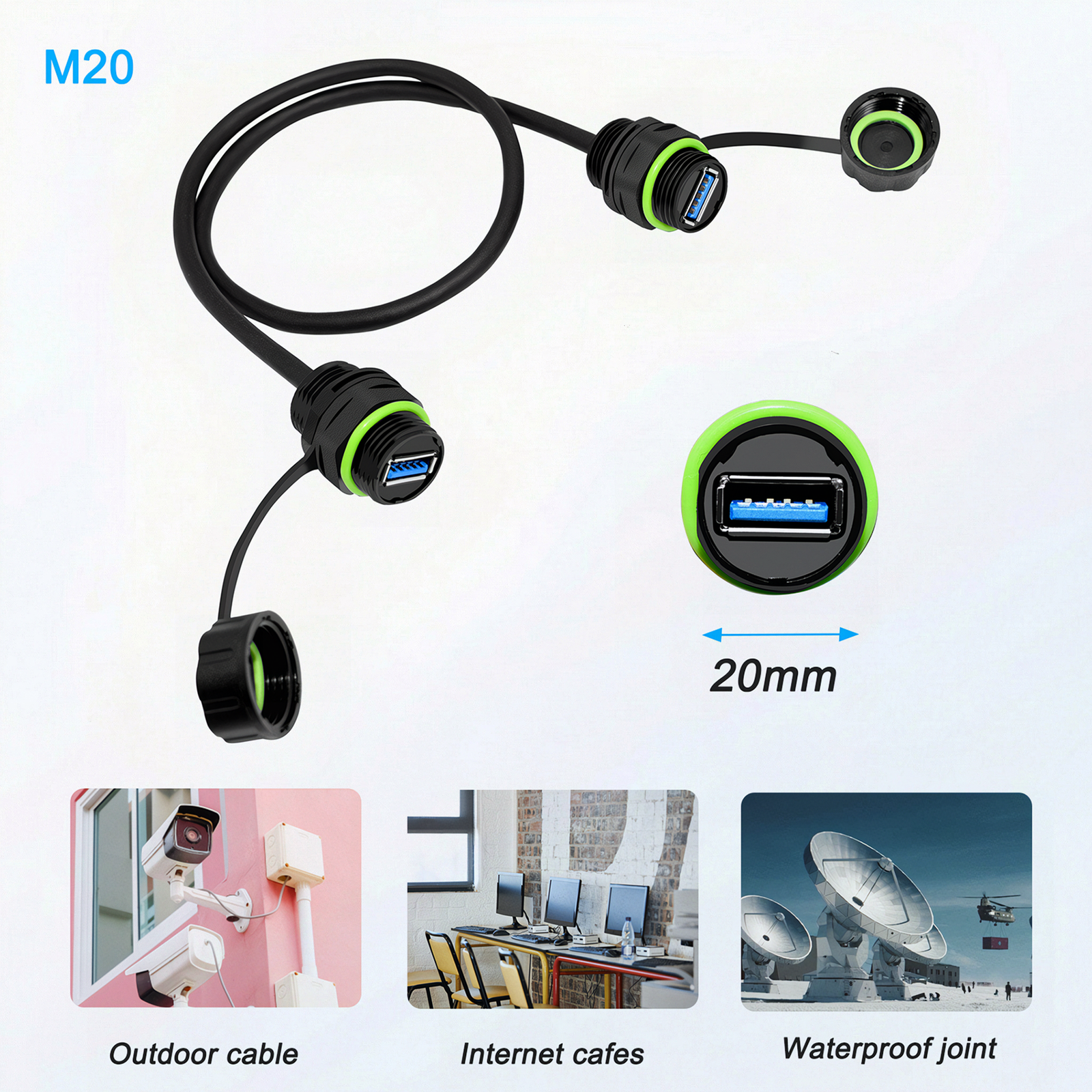 YXY YPM20-USB3.0*2-C01 Waterproof Dual USB 3.0 Panel Connector IP68