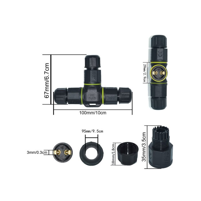 YXY YPM20-3T2C-A T-Shape Junction Box Waterproof Connector IP68 (2-Pin)