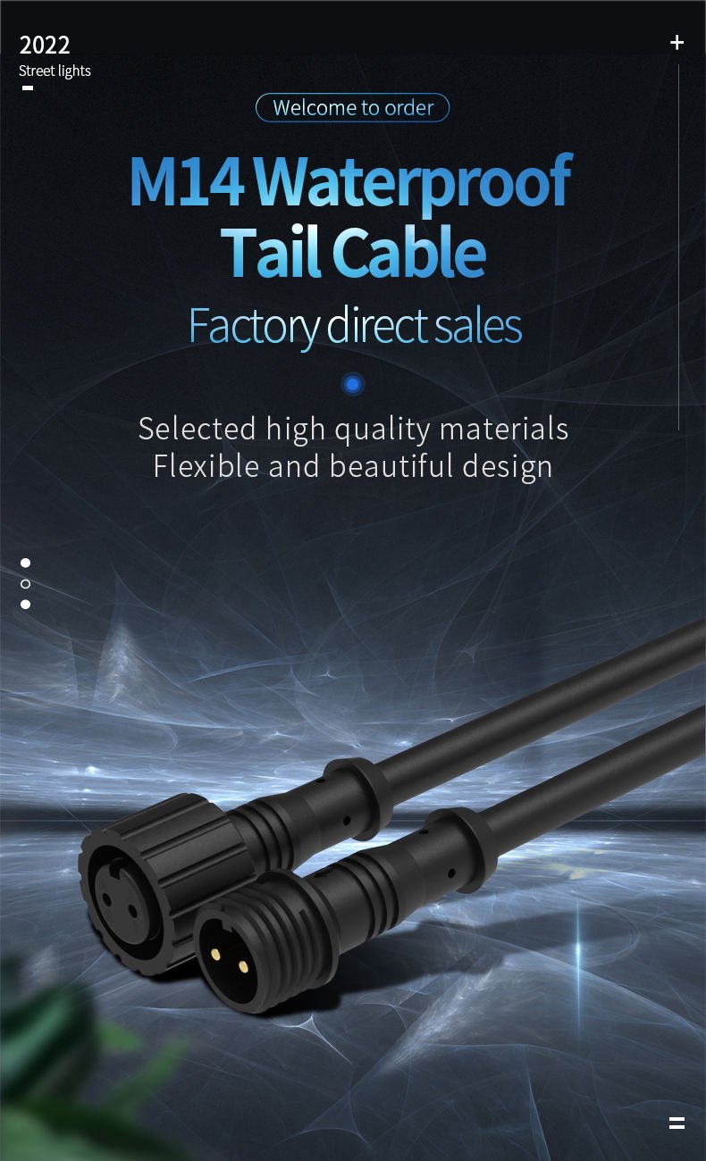 YXY M12 M14 Waterproof Circular Connector Cable | 2-Pin 3-Pin Male to Female IP65 Outdoor Power Cord
