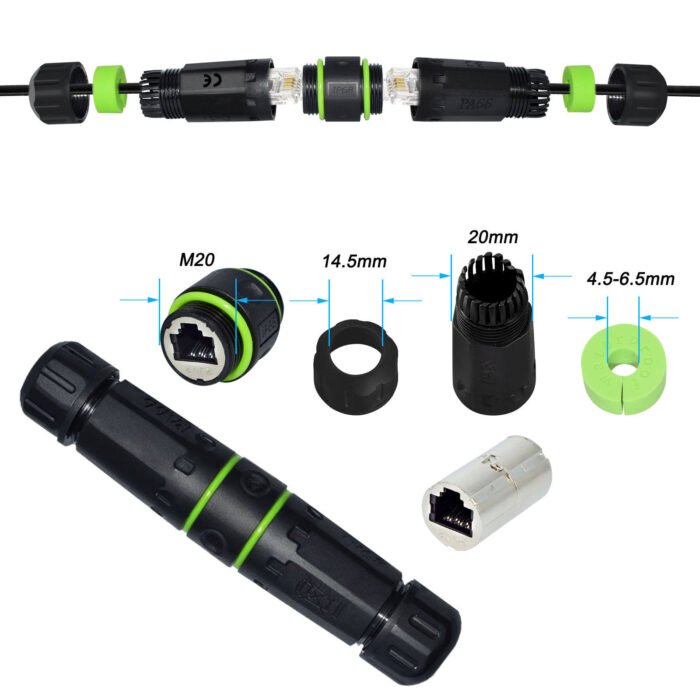 YXY YPM20-RJ12-A Waterproof RJ12 Inline Coupler IP68 (Female to Female)