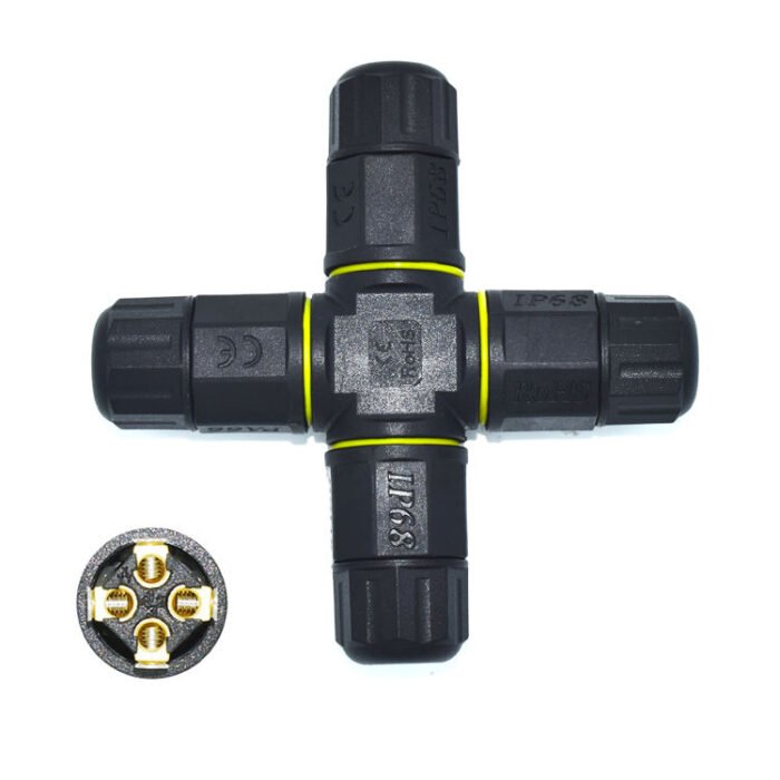 YXY YPM20-4T3C-A 4-Way Cross Junction Box Waterproof Connector IP68 (3-Pin)