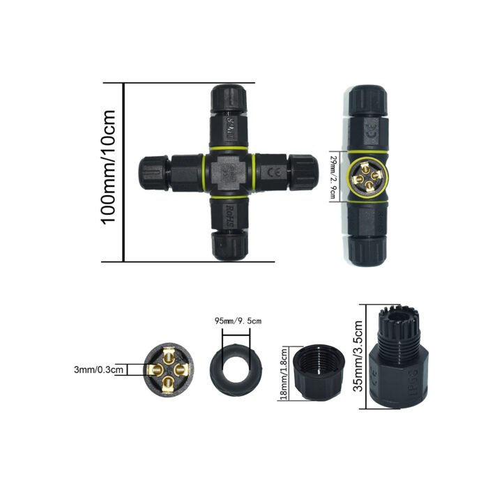 YXY YPM20-4T3C-A 4-Way Cross Junction Box Waterproof Connector IP68 (3-Pin)