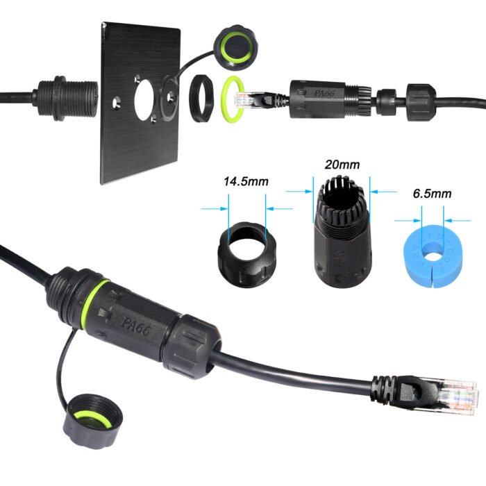 YXY YPM20-RJ45-C1 Waterproof RJ45 CAT6 Panel Connector IP68 (Female to Male Tail)