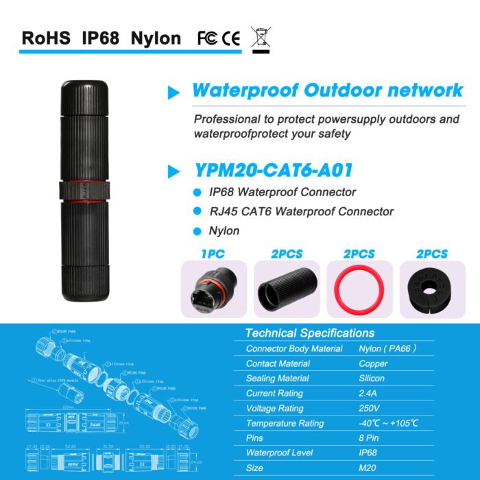 YXY YPM16-RJ45-A Waterproof RJ45 Connector IP68 Female