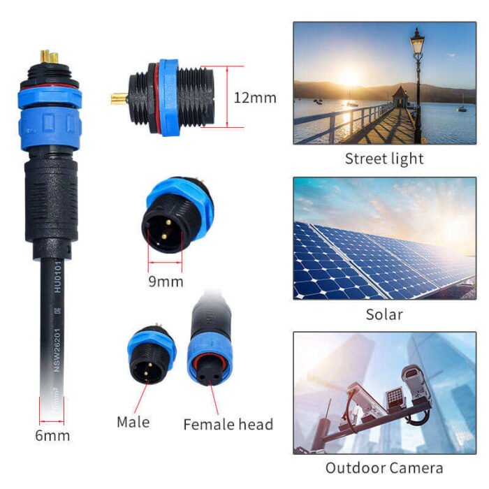 YXY YPM12-2C-B 2-Pin IP68 Waterproof Cable Connector Pair