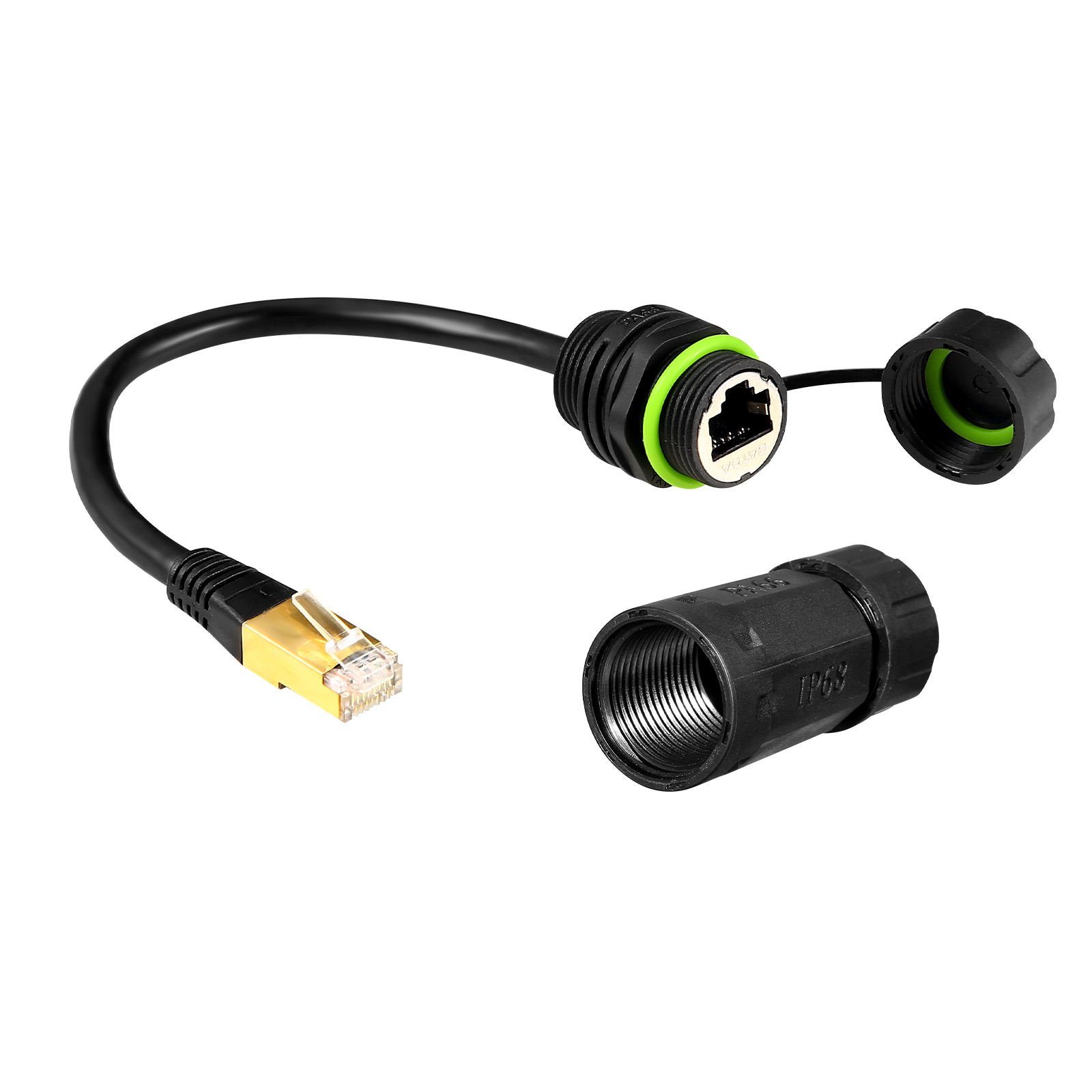 YXY A1092 25CM Waterproof RJ45 CAT6A Connector IP68 Male-to-Female Cable