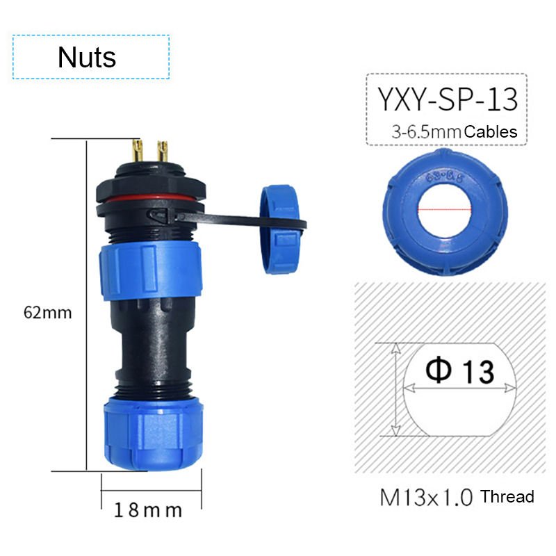 YXY YPSP13-2C-B 2-Pin IP68 Waterproof Circular Aviation Connector
