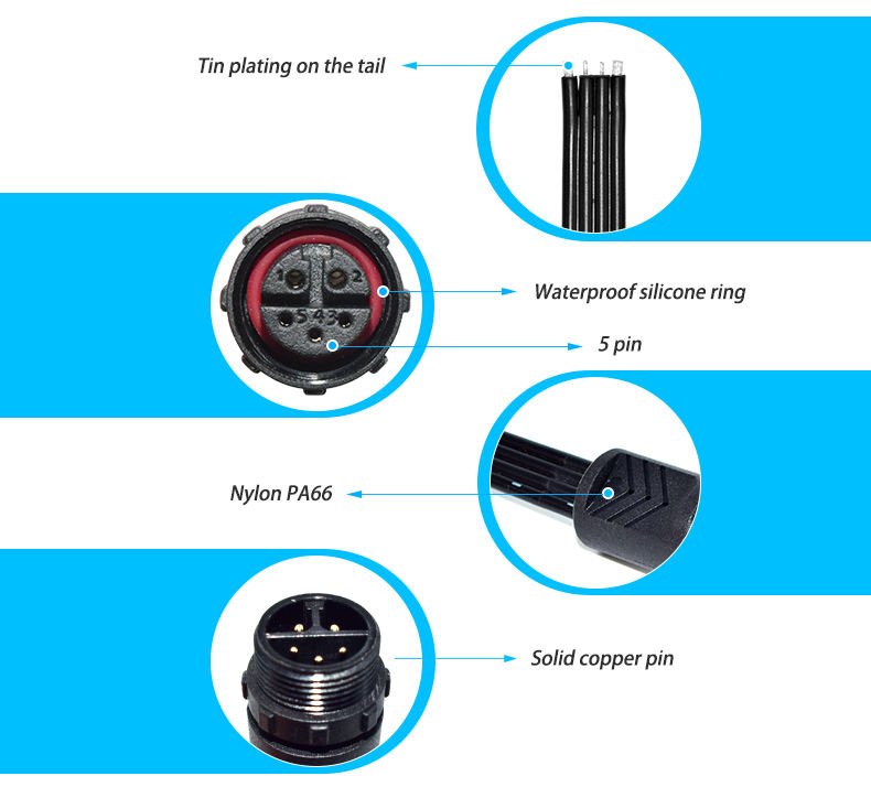 YXY M16-5C 5-Pin IP68 Waterproof Cable Connector Male Female Pair