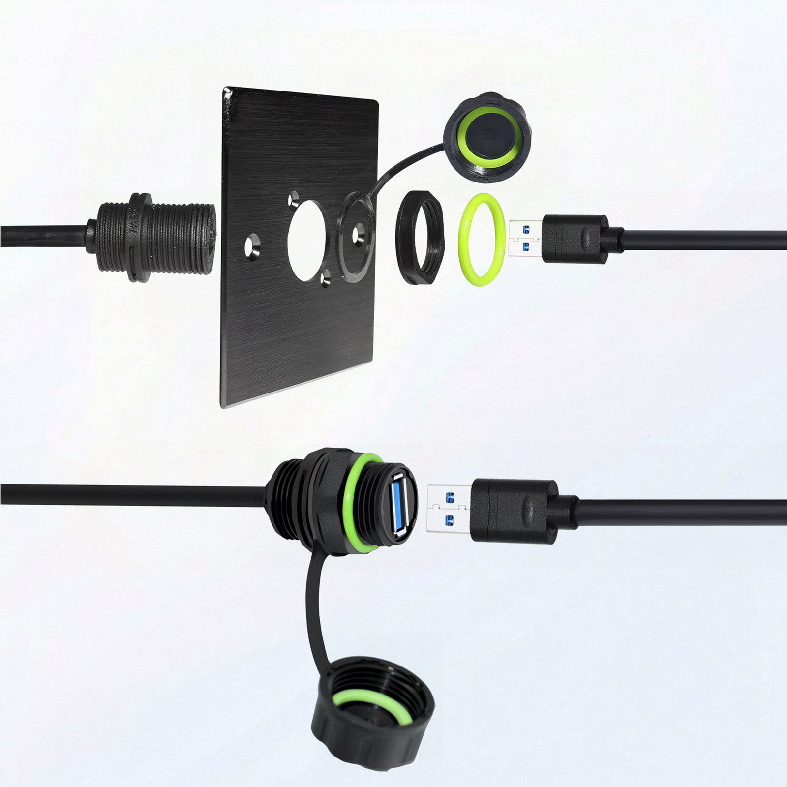 YXY YPM20-USB3.0*2-C01 Waterproof Dual USB 3.0 Panel Connector IP68