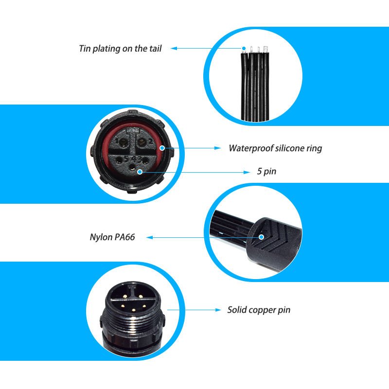 YXY M16-5C 5-Pin IP68 Waterproof Cable Connector Male Female Pair