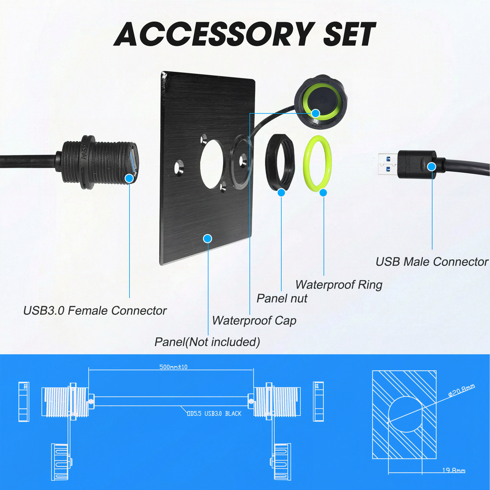 YXY YPM20-USB3.0*2-C01 Waterproof Dual USB 3.0 Panel Connector IP68