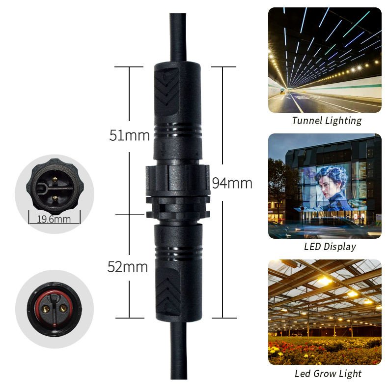 YXY M19 2-Pin IP68 Waterproof Cable Connector (Male/Female Pair)