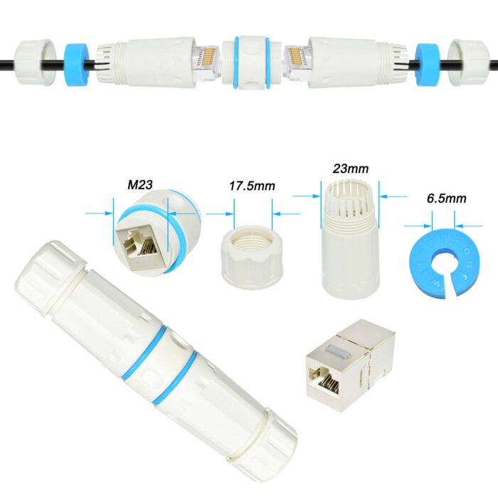 YXY YPM23-CAT6-AW Waterproof RJ45 CAT6 Inline Coupler (White/Blue)