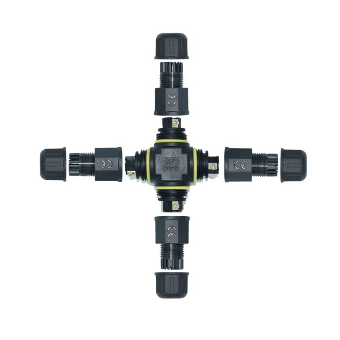 YXY YPM20-4T3C-A 4-Way Cross Junction Box Waterproof Connector IP68 (3-Pin)