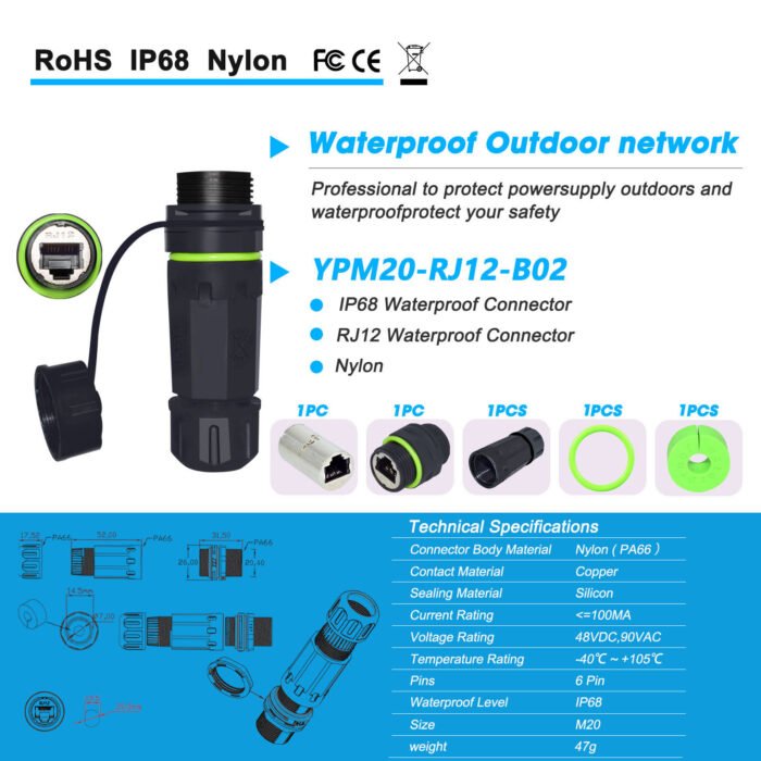 YXY PCM-0679 Waterproof RJ45 Panel Mount Coupler